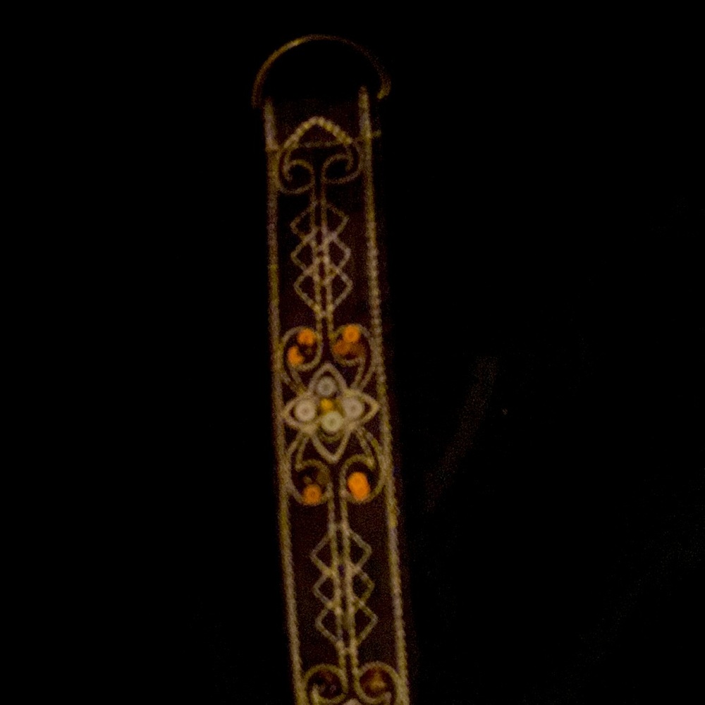 Brown belt with sequenced designs